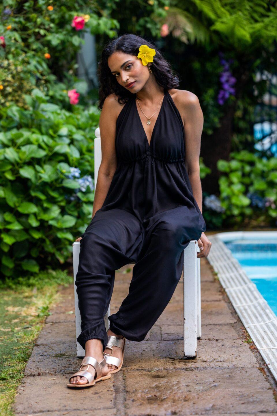 Halter Harem Jumpsuit Black