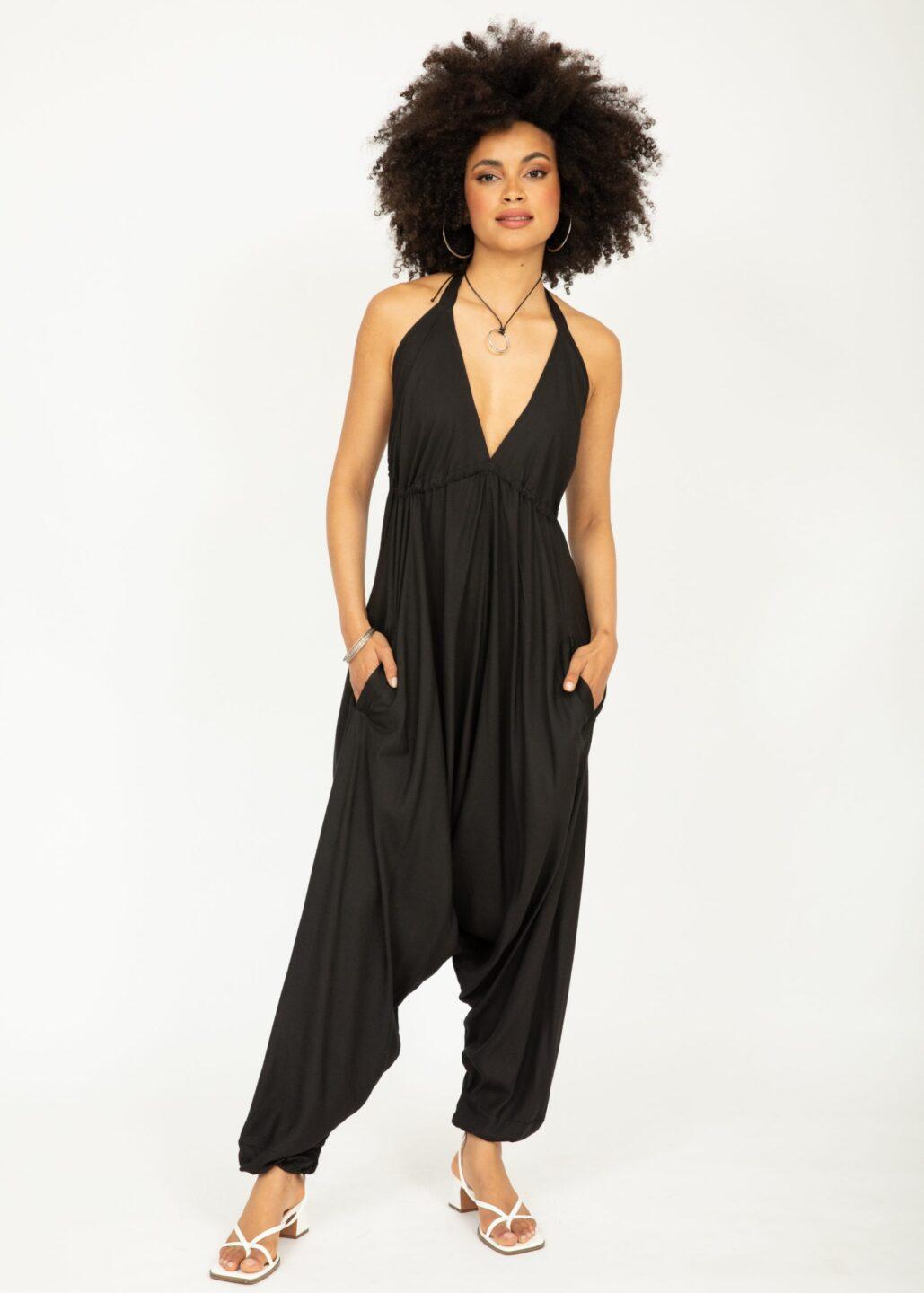 Halter Harem Jumpsuit Black