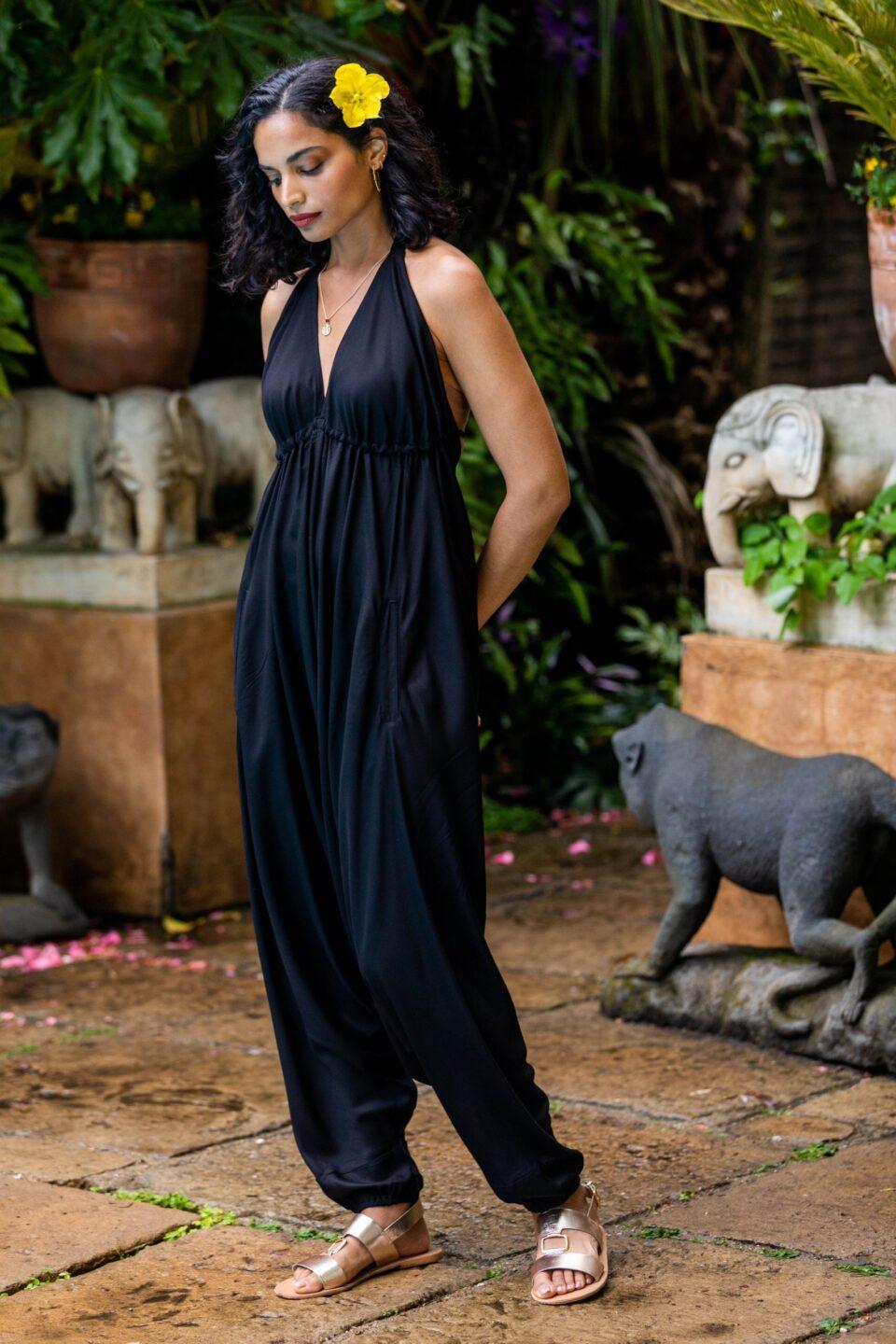 Halter Harem Jumpsuit Black