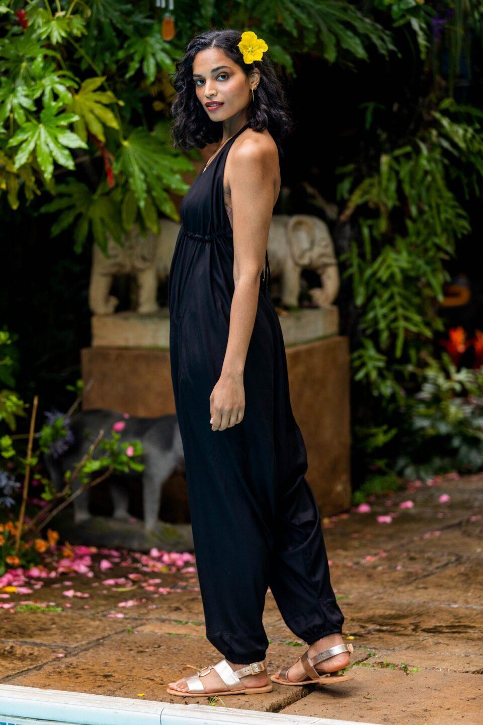 Halter Harem Jumpsuit Black