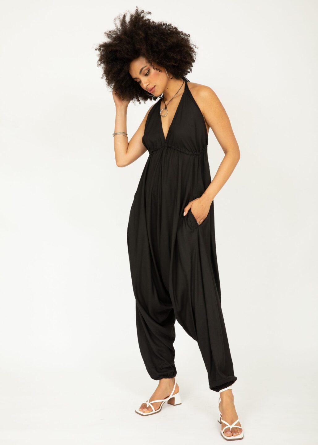 Halter Harem Jumpsuit Black