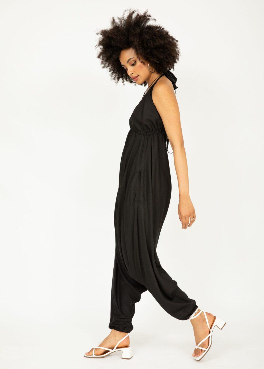 Halter Harem Jumpsuit Black