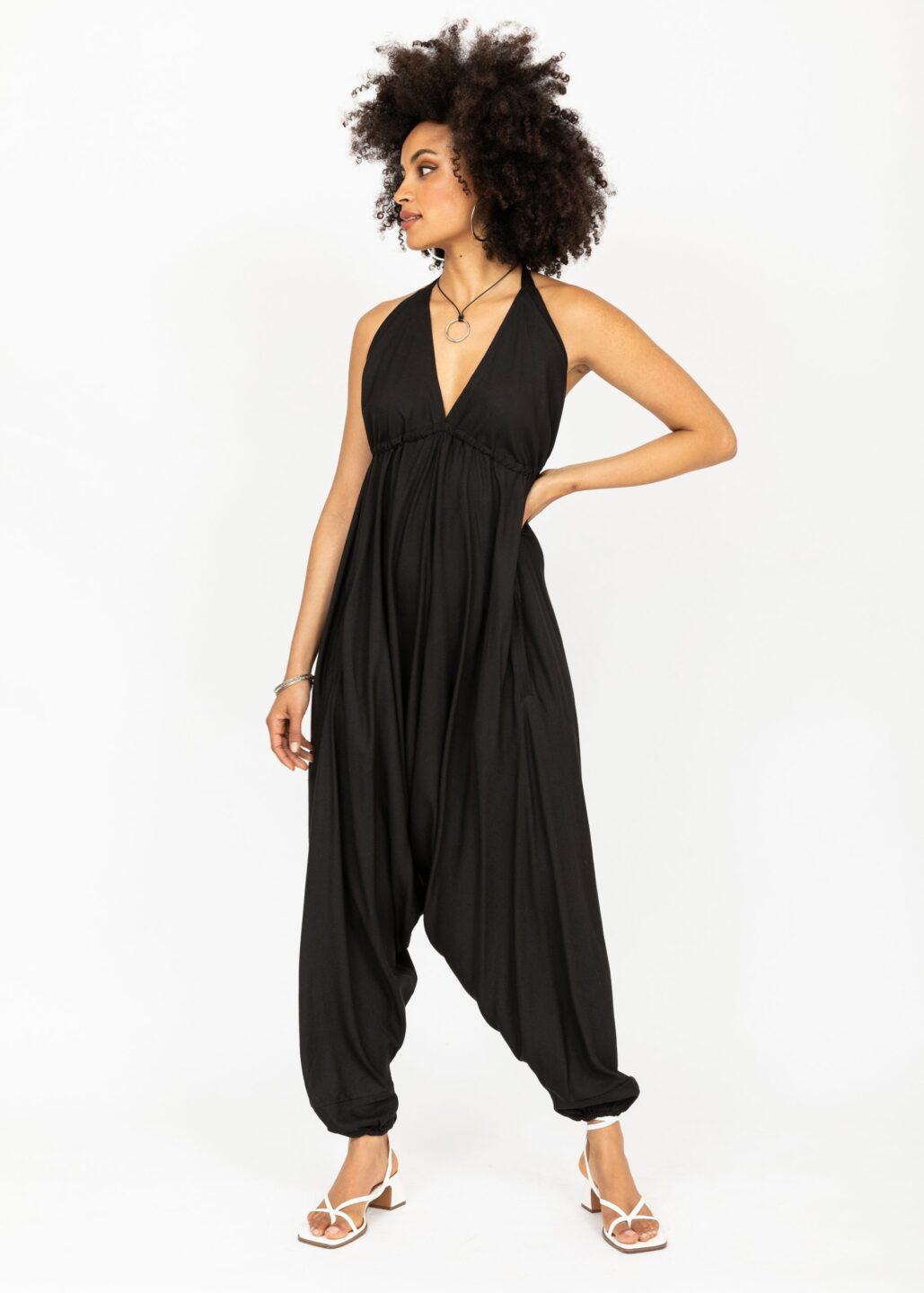 Halter Harem Jumpsuit Black