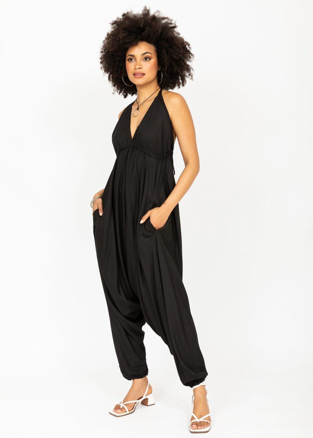 Halter Harem Jumpsuit Black