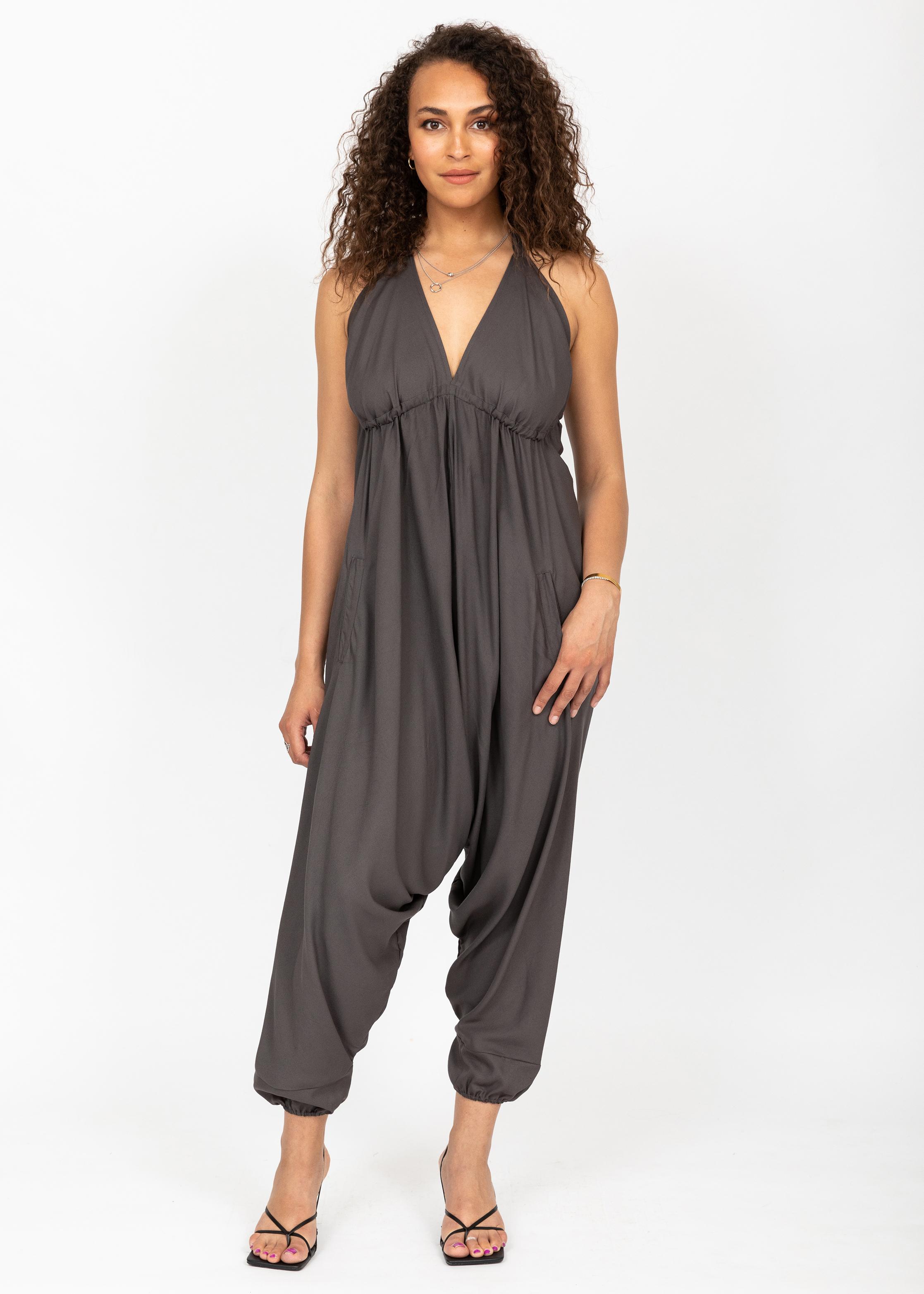 Halter Harem Jumpsuit Charcoal Grey