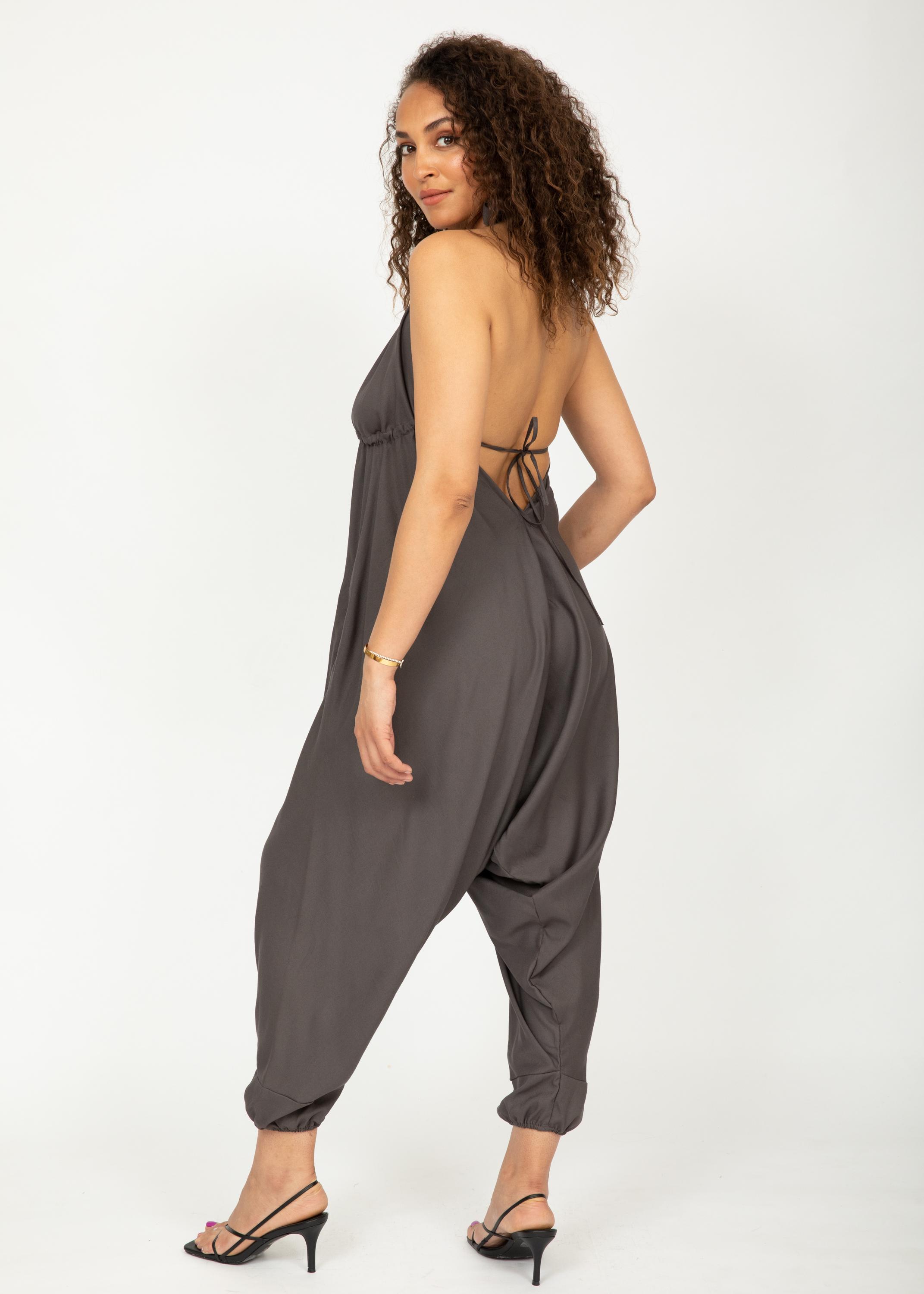 Halter Harem Jumpsuit Charcoal Grey