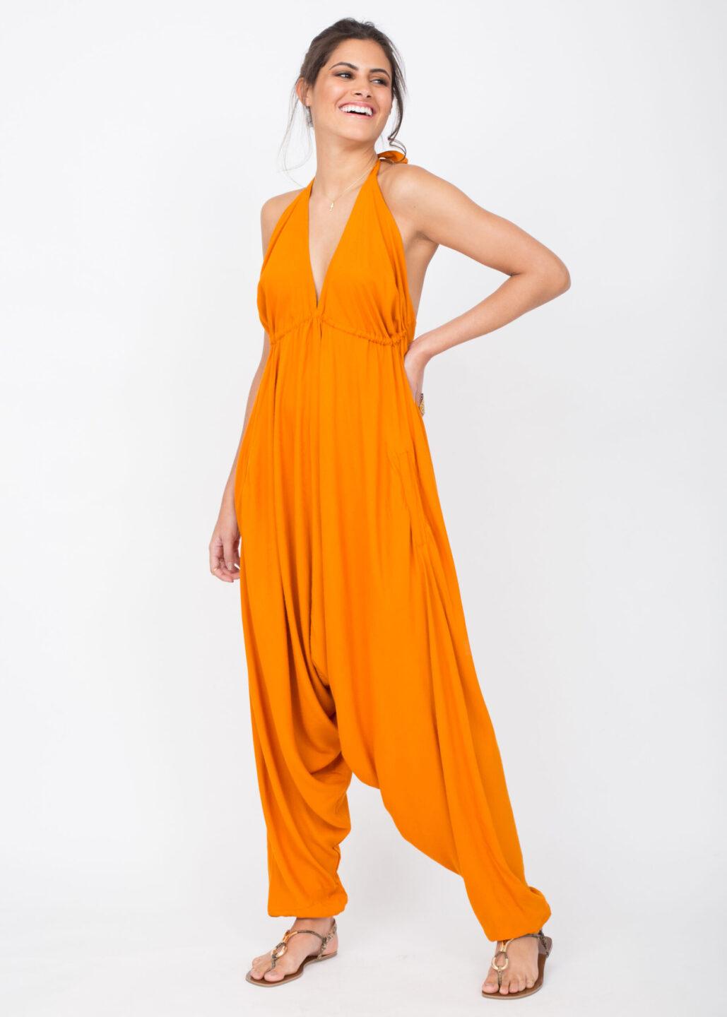 Halter Harem Jumpsuit Orange