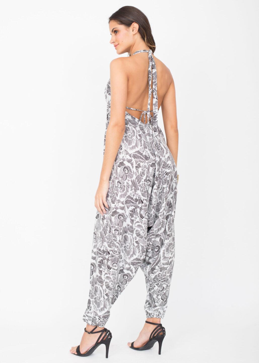 Halter Harem Printed Jumpsuit White Florals