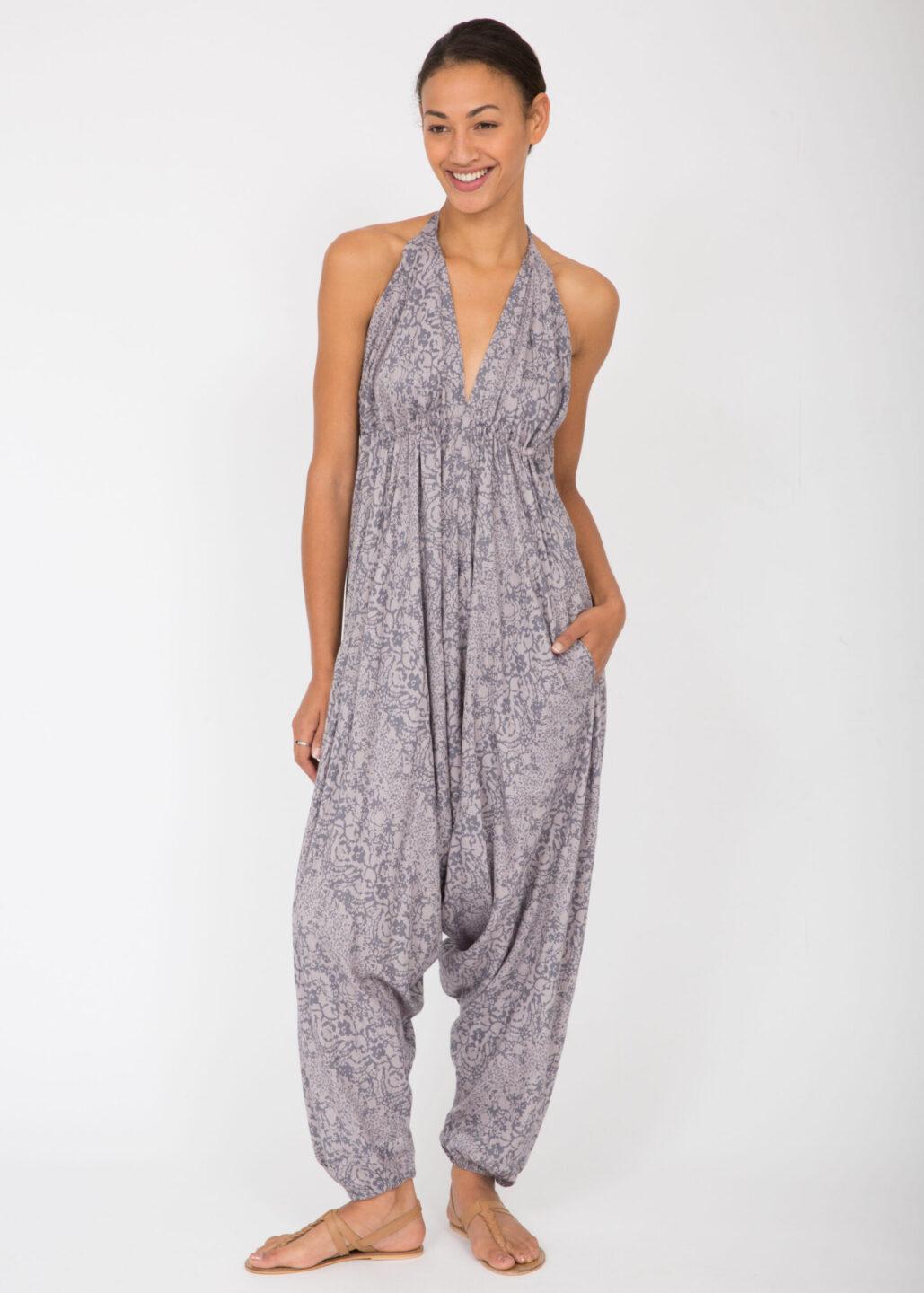 Halter Harem Printed Jumpsuit Grey Abstract