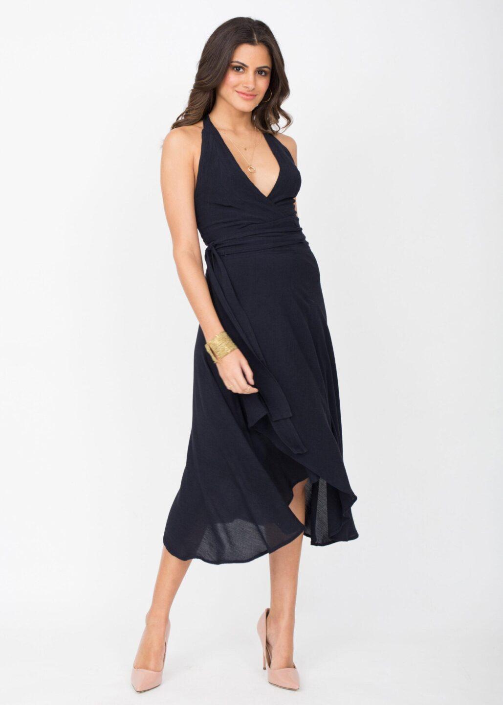 Halter Wrap Dress Navy Blue