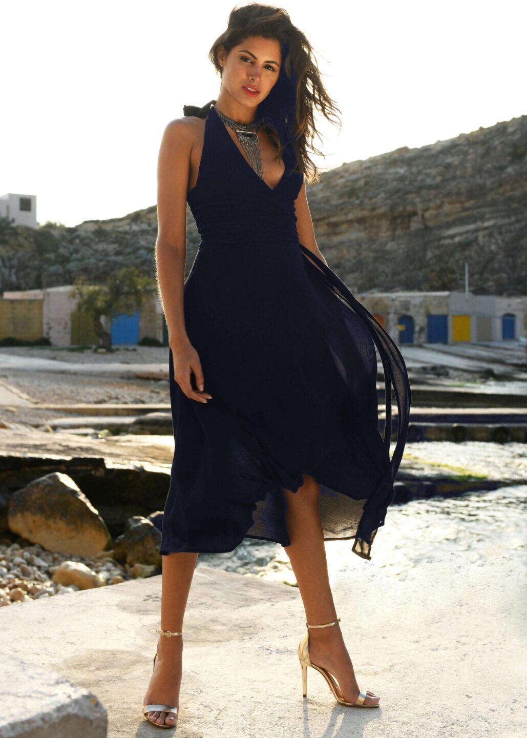 Halter Wrap Dress Navy Blue