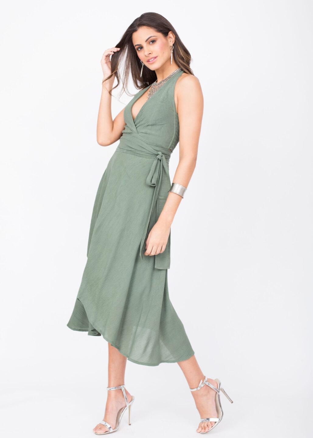 Halter Wrap Dress Verona Green