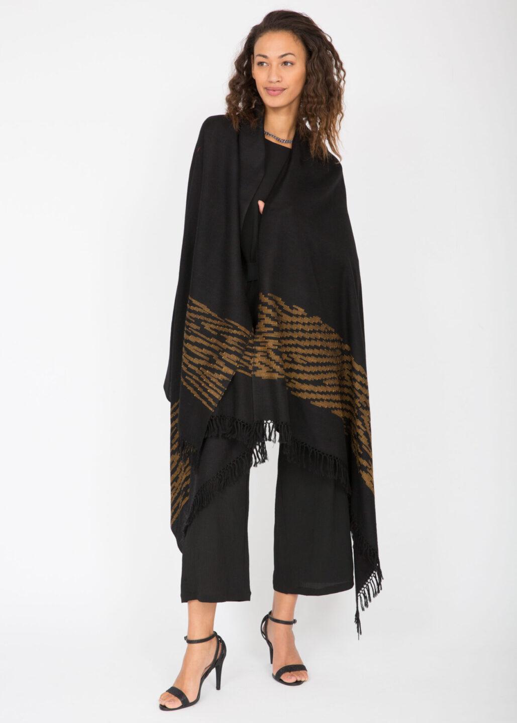 Multi-Use Handmade Blanket Shawl & Travel Wrap in Black with Tiger Stripes