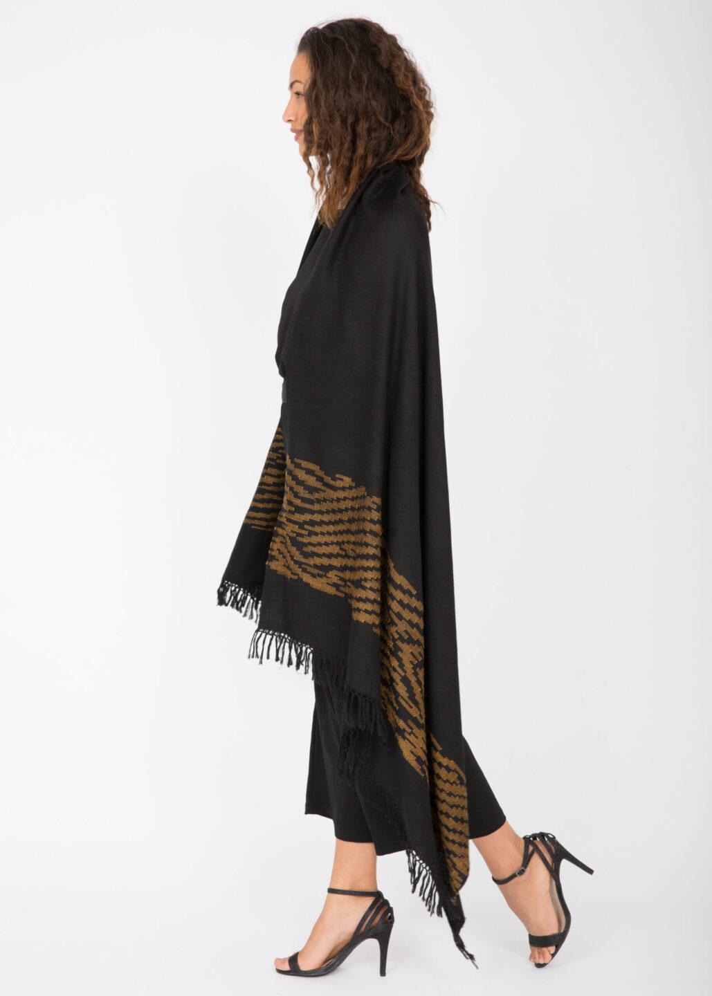 Multi-Use Handmade Blanket Shawl & Travel Wrap in Black with Tiger Stripes