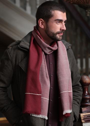 Handwoven Merino Scarf in Twill &amp; Herringbone Mix Maroon