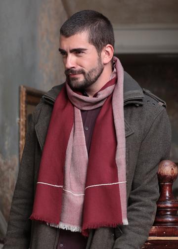 Handwoven Merino Scarf in Twill &amp; Herringbone Mix Maroon