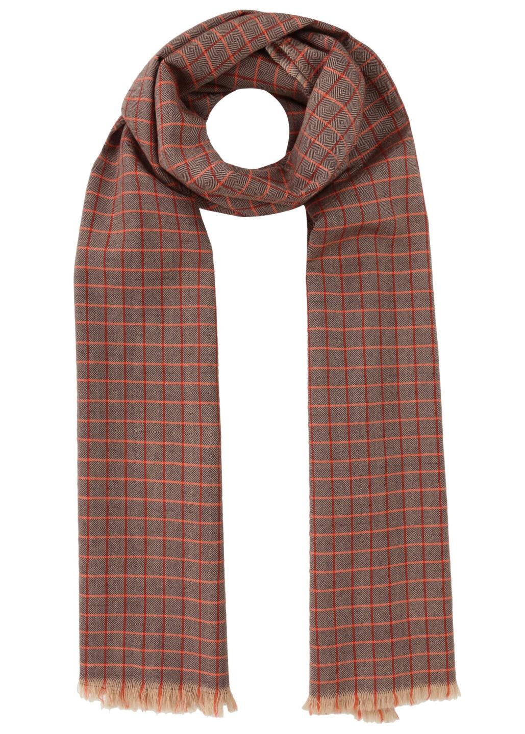 Handwoven Merino Wool Diamond Checks Scarf Orange