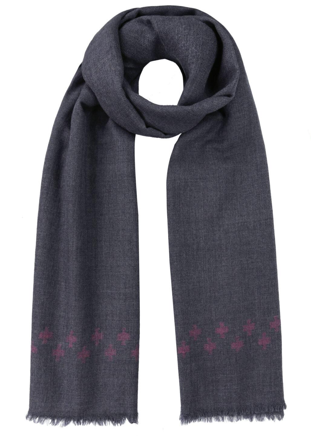 Handwoven Oversize Blanket Scarf with Crosses 100 X 200cm Grey