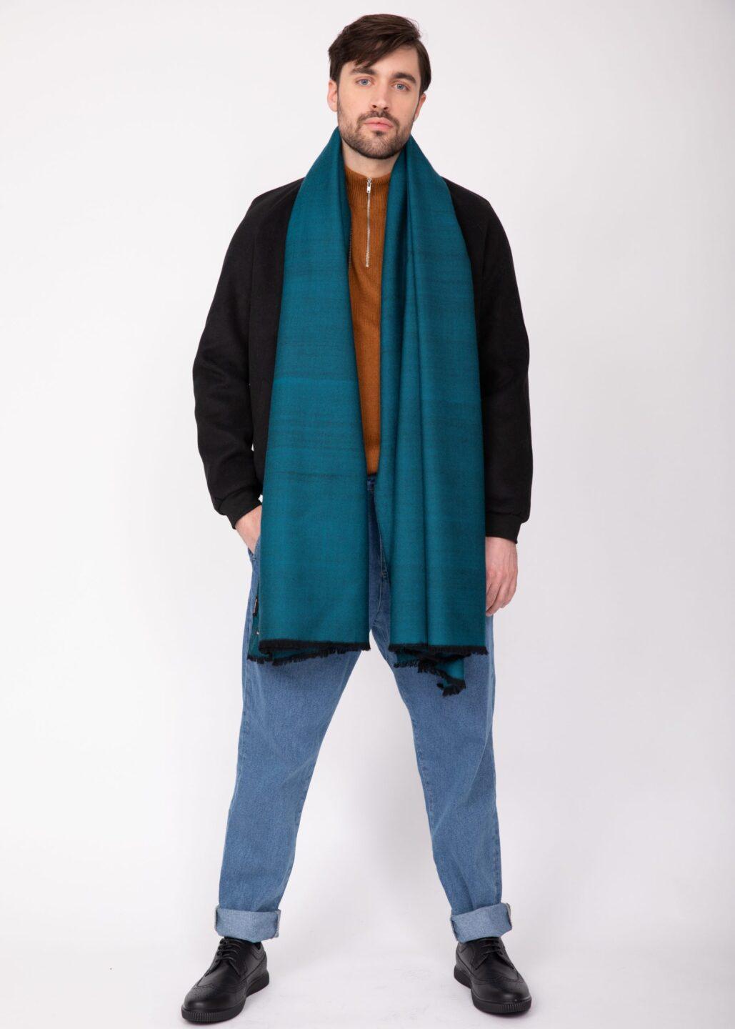 Handwoven Oversize Scarf in Teal Twill Mix Weave 100 X 200cm