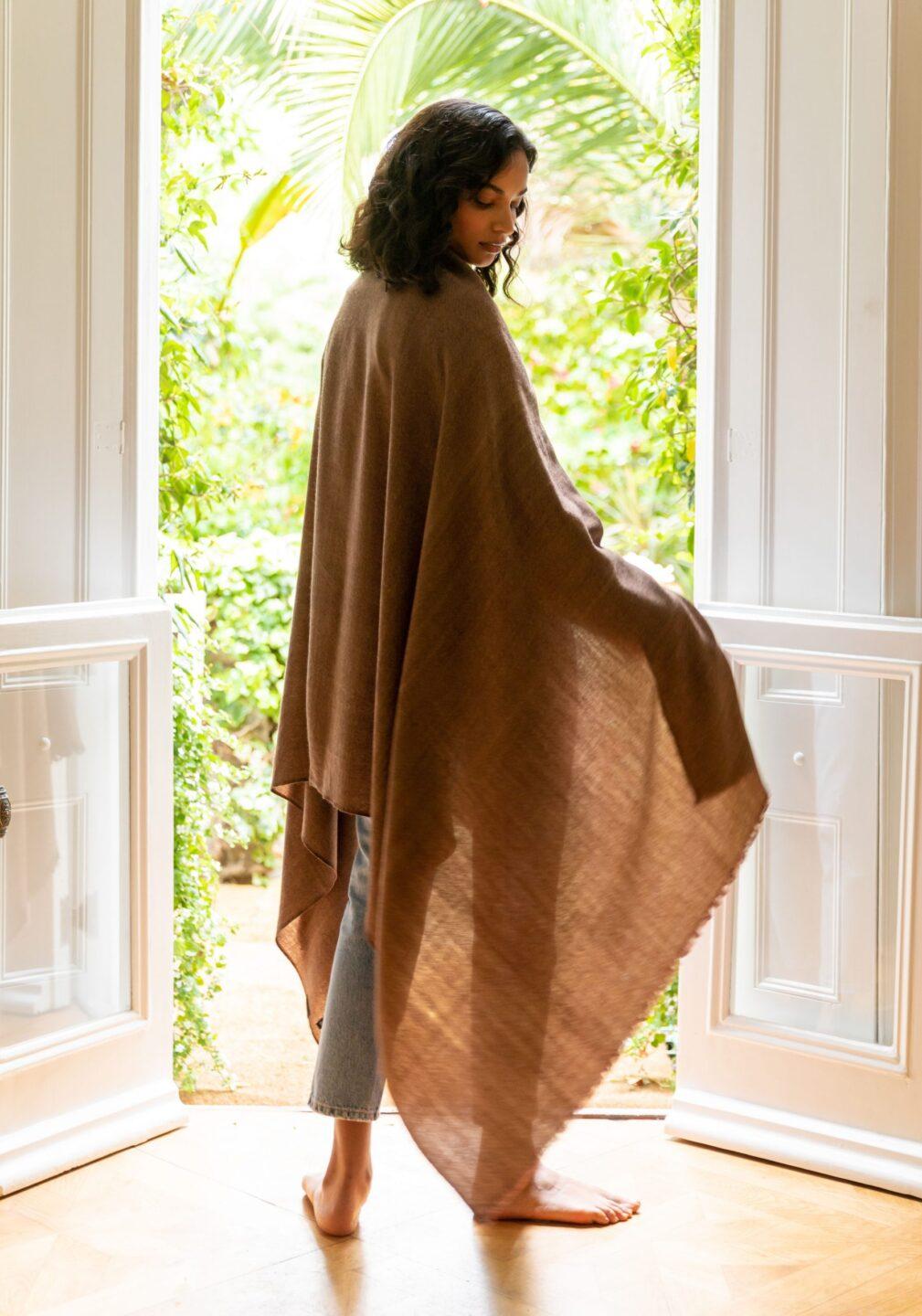 Shawl scarf in spice brown twill mix by likemary, ideal for scarf wrap and styling outfits â€“ ethically handmade and sustainable gift.