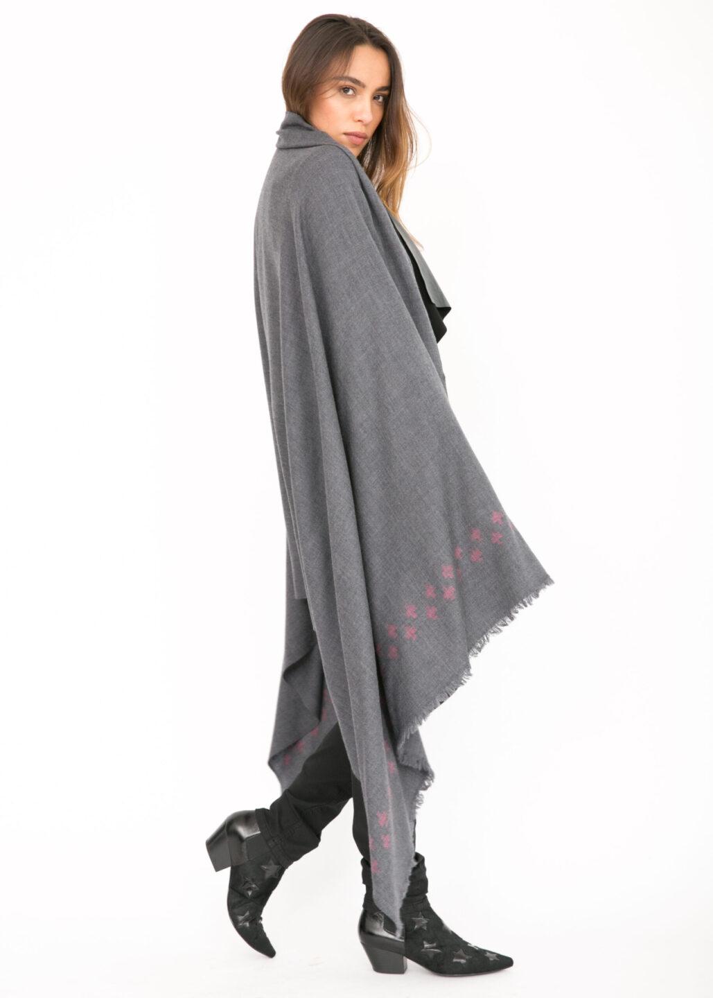 Handwoven Pashmina & Blanket Scarf with Crosses 100 X 200cm Grey