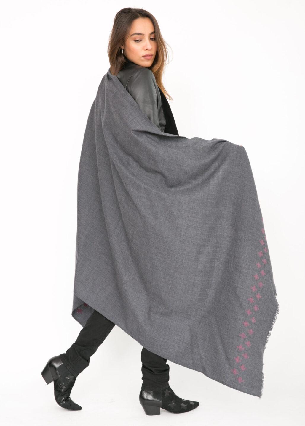 Handwoven Pashmina & Blanket Scarf with Crosses 100 X 200cm Grey