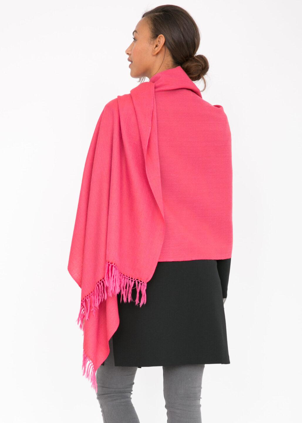 Herringbone Handloom Merino Wool Pashmina Scarf Coral 200 X 75cm