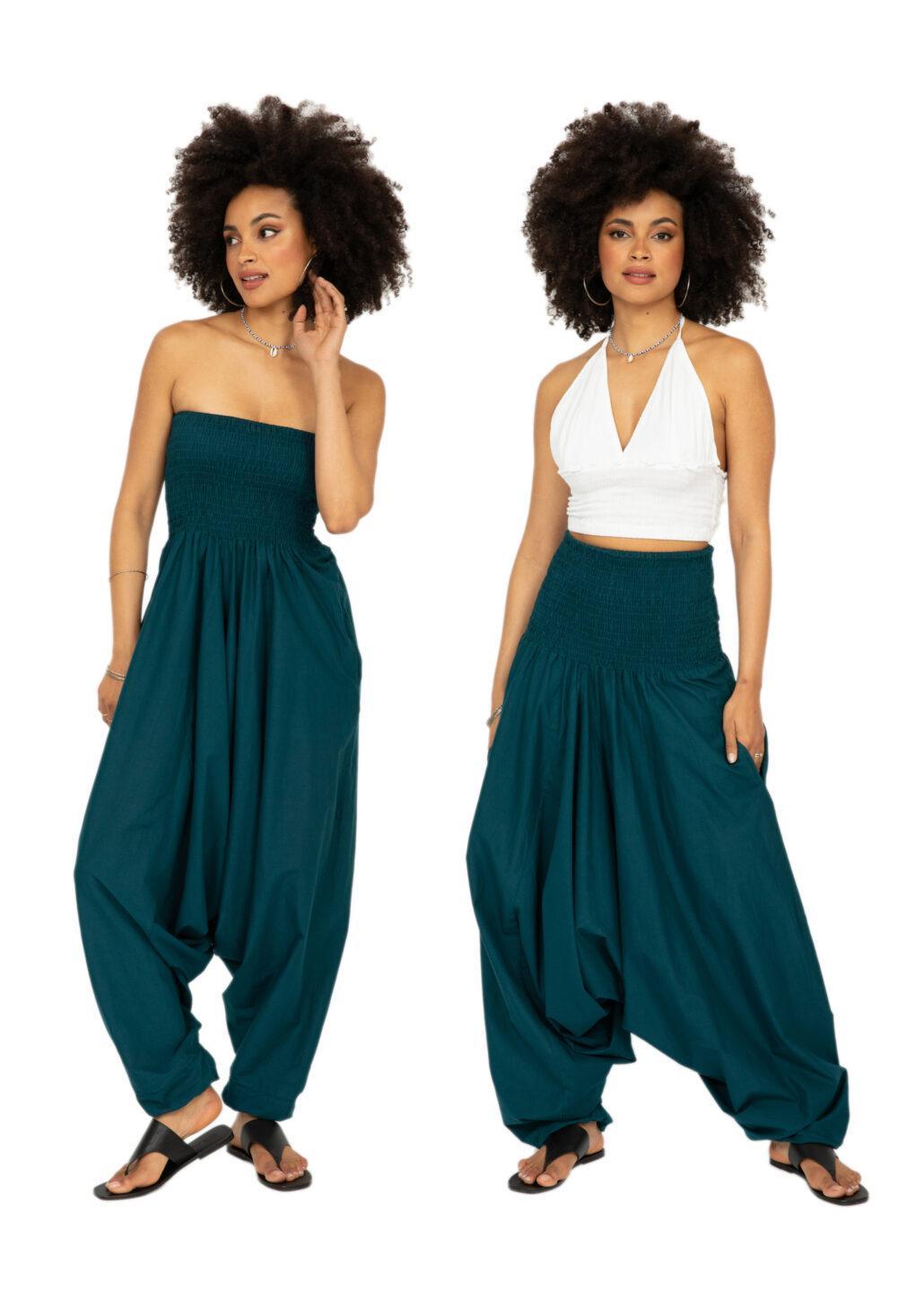 Convertible Cotton 2-in-1 Jumpsuit & Harem Pants in Teal