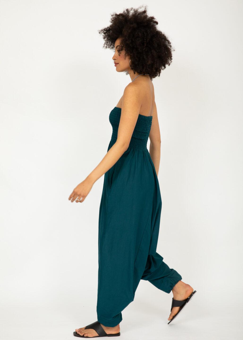 Convertible Cotton 2-in-1 Jumpsuit & Harem Pants in Teal