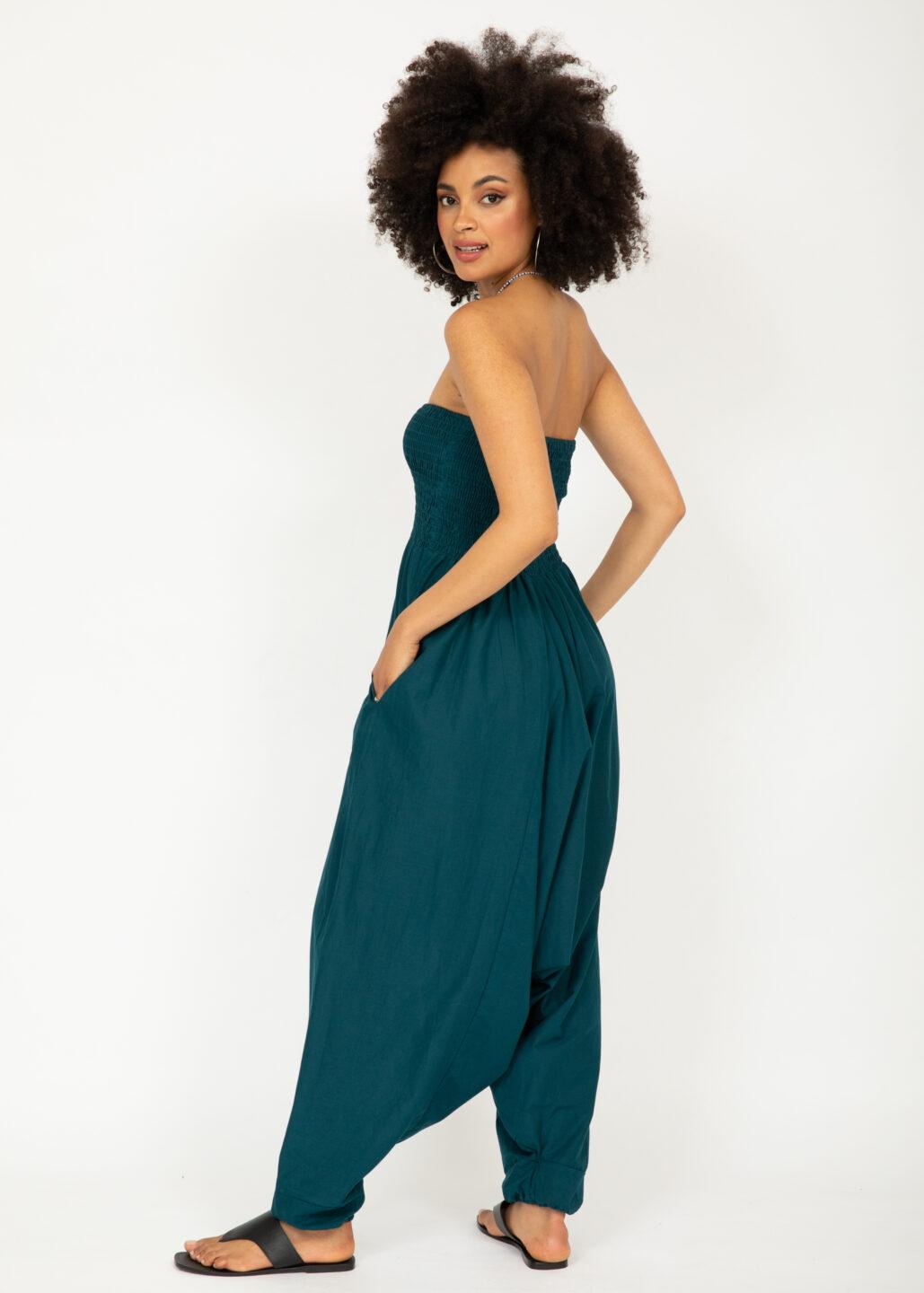 Convertible Cotton 2-in-1 Jumpsuit & Harem Pants in Teal