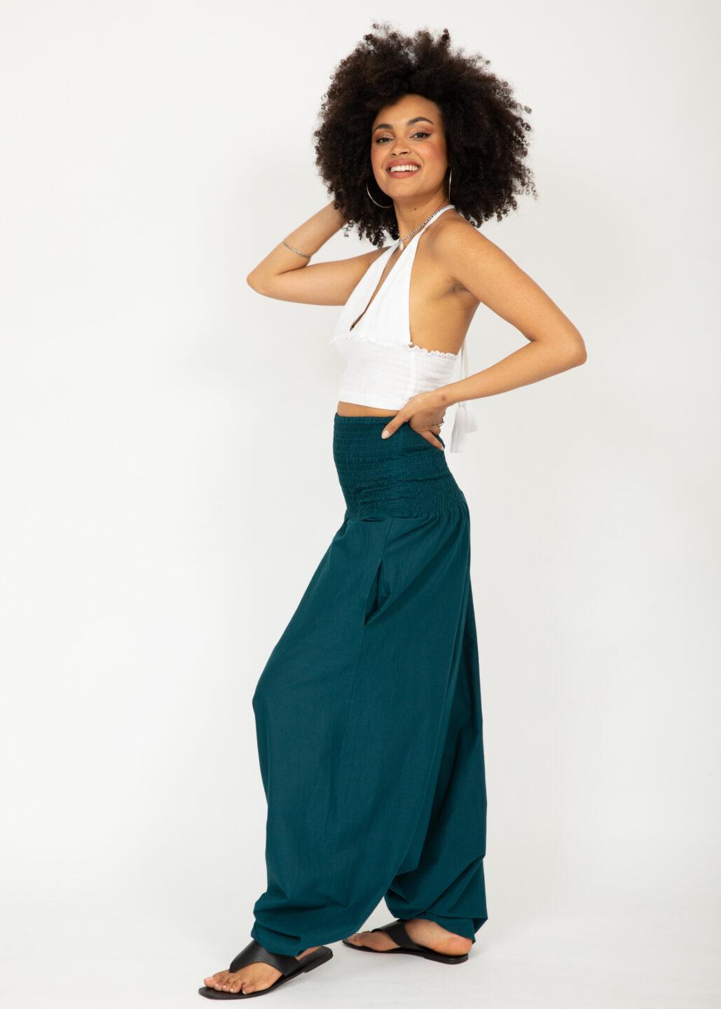 Convertible Cotton 2-in-1 Jumpsuit & Harem Pants in Teal