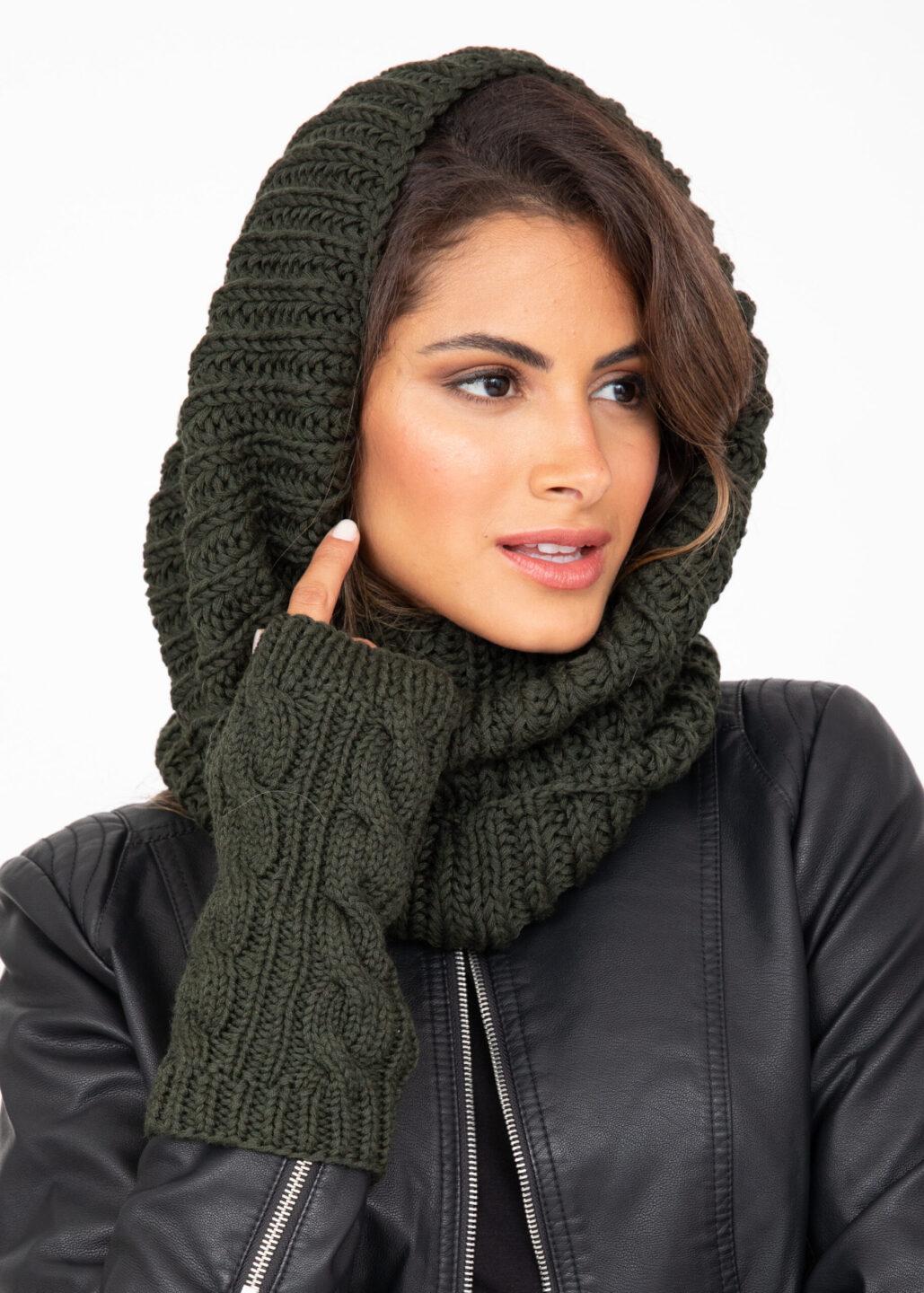 Infinity Snood Scarf Merino Wool Camo Green