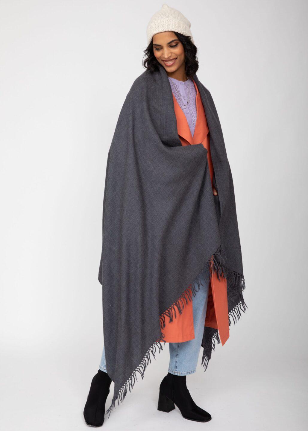 Kasa Merino Handwoven Pashmina and Oversize Scarf 100 X 200cm Charcoal