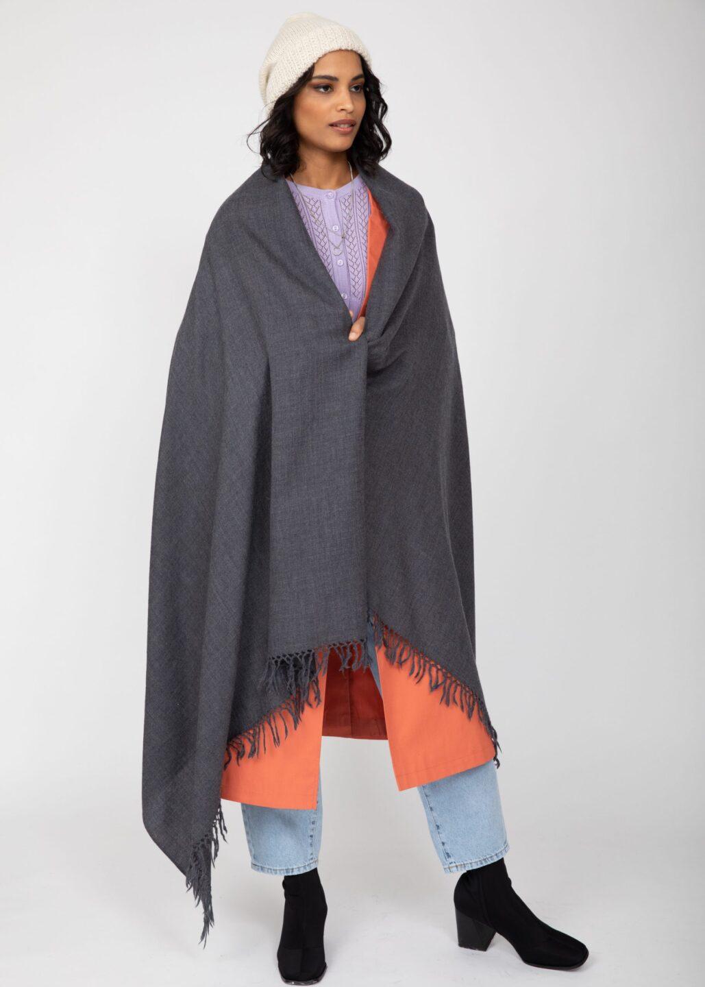 Kasa Merino Handwoven Pashmina and Oversize Scarf 100 X 200cm Charcoal