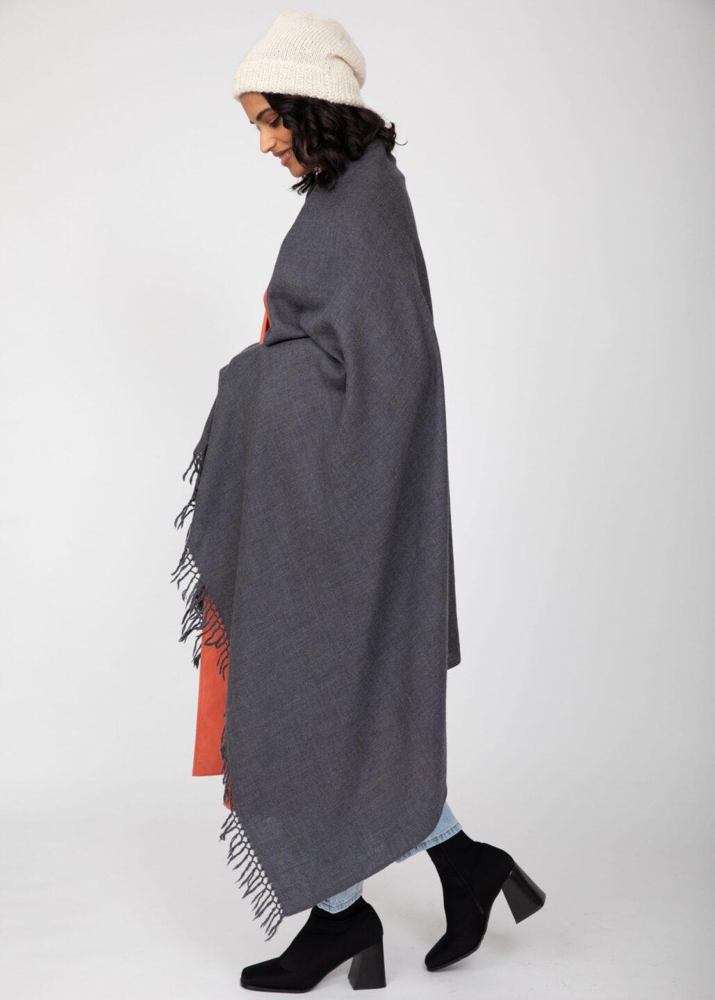 Kasa Merino Handwoven Pashmina and Oversize Scarf 100 X 200cm Charcoal