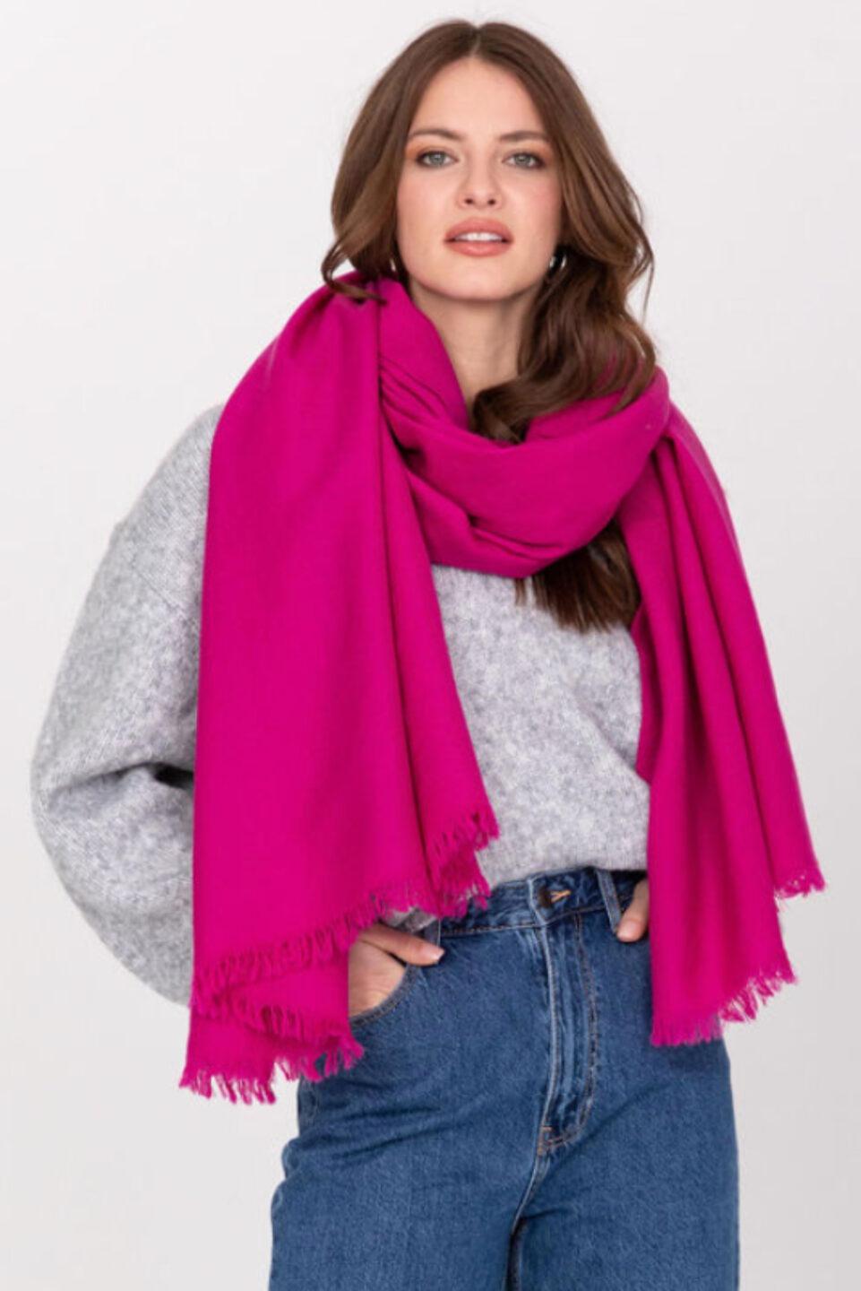 Ethically Handwoven Multi-Use Merino Wool Blanket Scarf in Fuchsia Pink