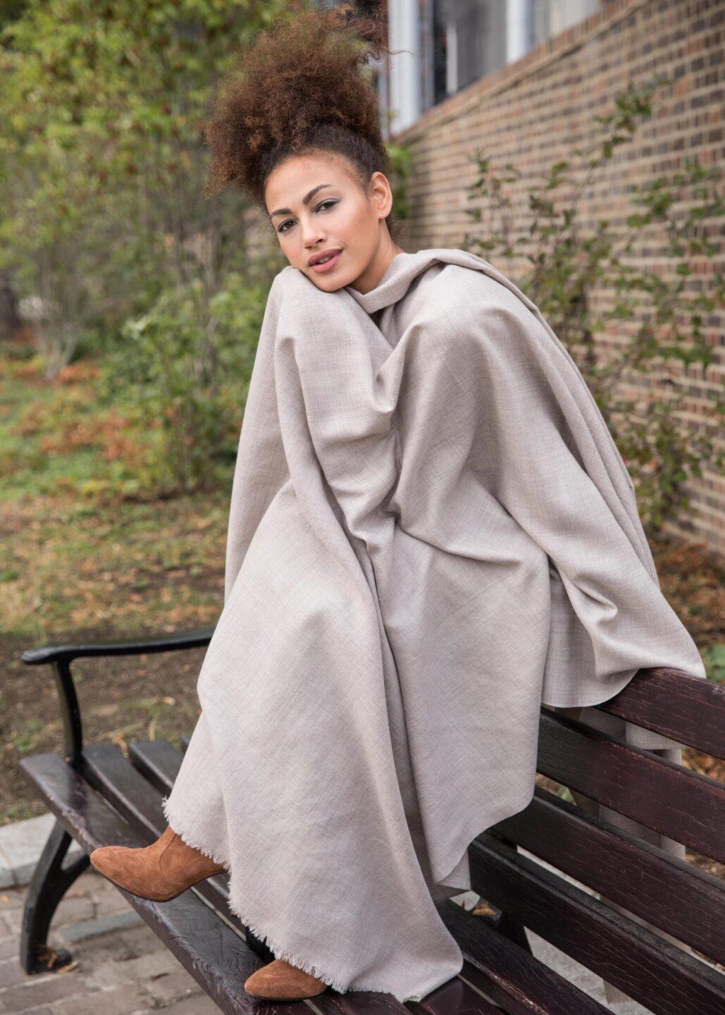 Kasa Merino Handwoven Pashmina &amp; Blanket Scarf 100 X 200cm Mushroom