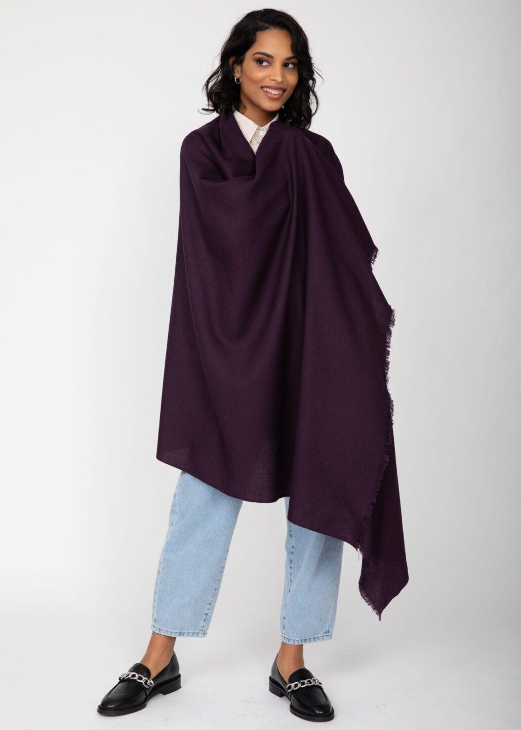 Kasa Merino Handwoven Pashmina &amp; Blanket Scarf 100 X 200cm Purple