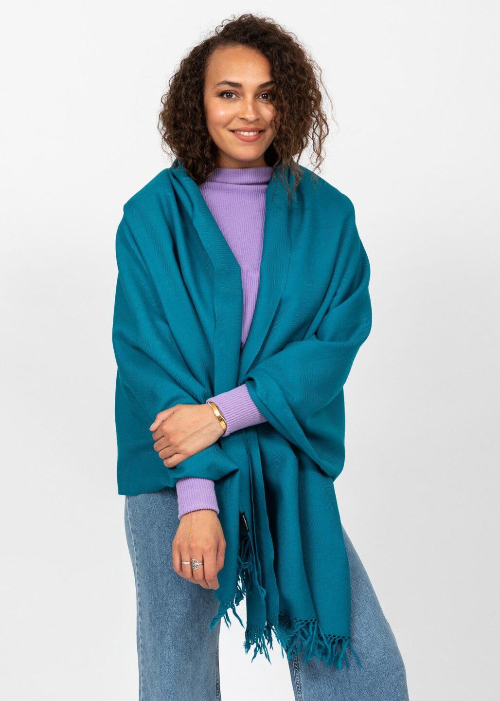 Kasa Merino Wool Pashmina & Oversize Scarf 100 X 200cm Peacock Teal