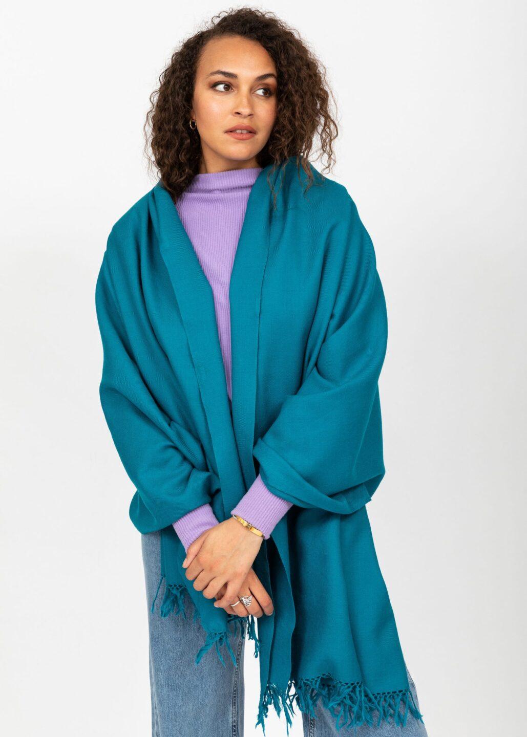 Kasa Merino Wool Pashmina & Oversize Scarf 100 X 200cm Peacock Teal