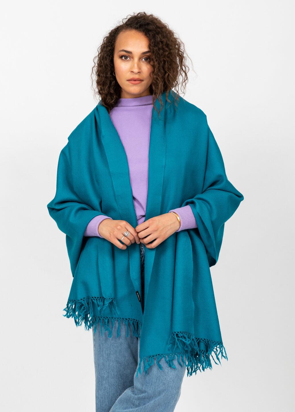 Kasa Merino Wool Pashmina & Oversize Scarf 100 X 200cm Peacock Teal