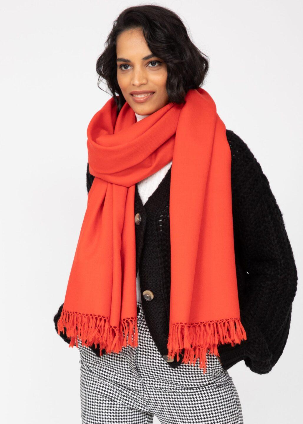 Kasa Merino Wool Pashmina &amp; Oversize Scarf 100 X 200cm Tomato Red