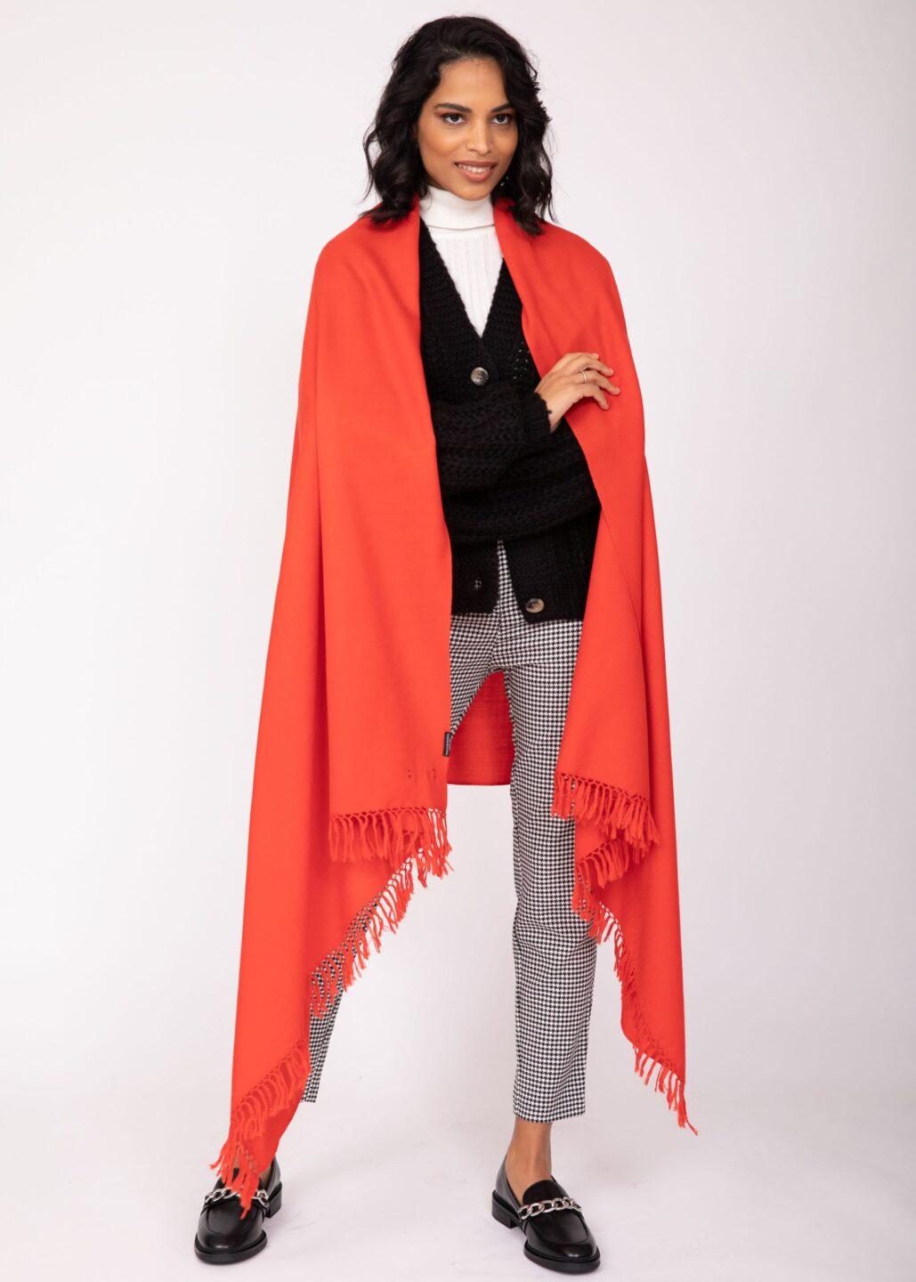 Kasa Merino Wool Pashmina &amp; Oversize Scarf 100 X 200cm Tomato Red