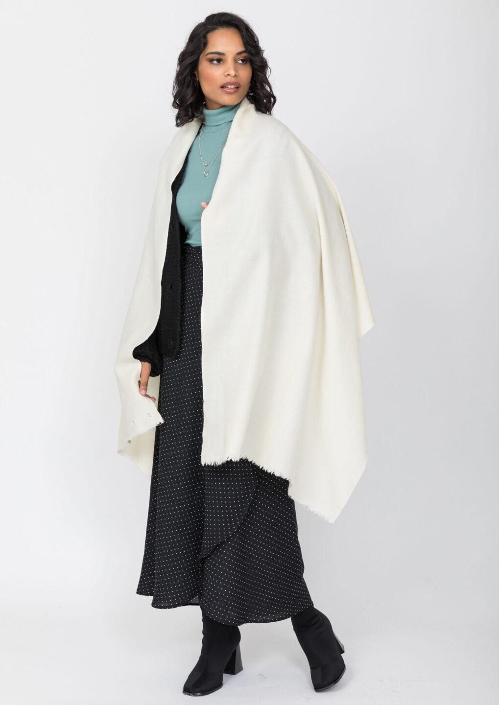 Kasa Merino Wool Pashmina &amp; Oversize Scarf 75 X 200cm Cream