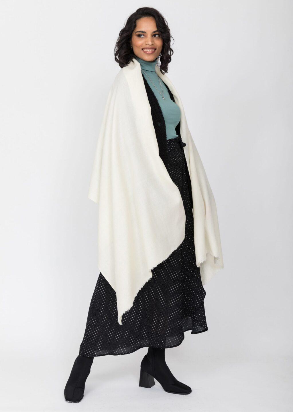 Kasa Merino Wool Pashmina &amp; Oversize Scarf 75 X 200cm Cream