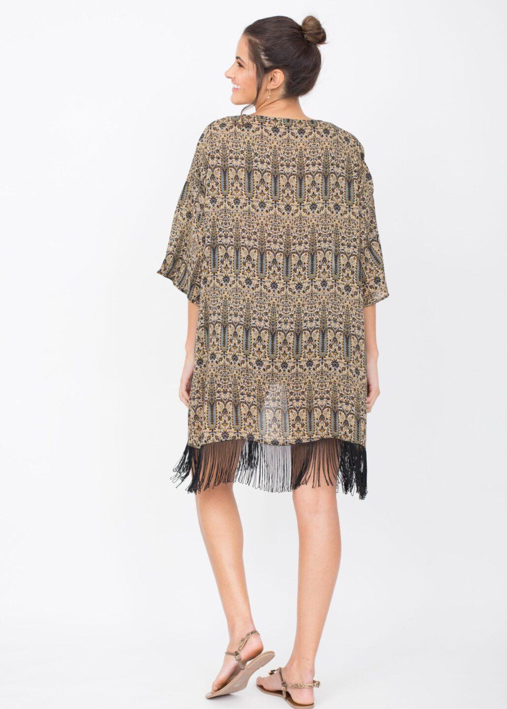 Kimono Cover Up With Tassels Paisely Print