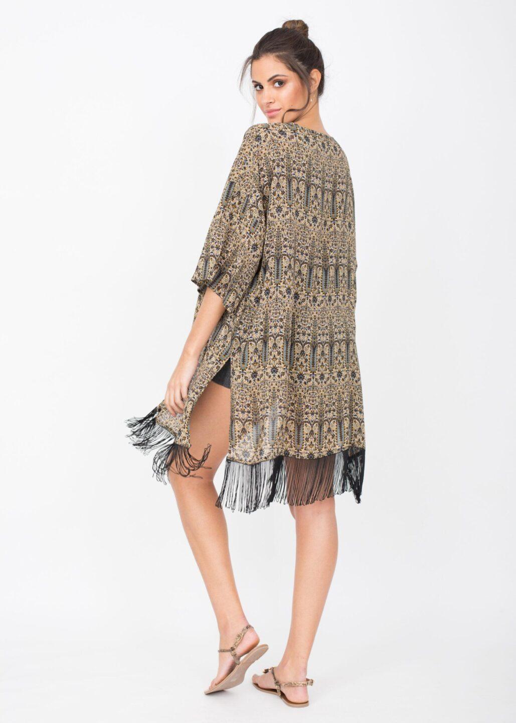 Kimono Cover Up With Tassels Paisely Print