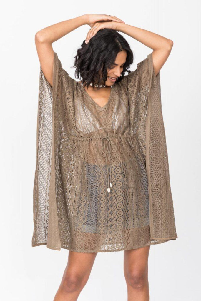 Lace Cotton Kaftan in Khaki