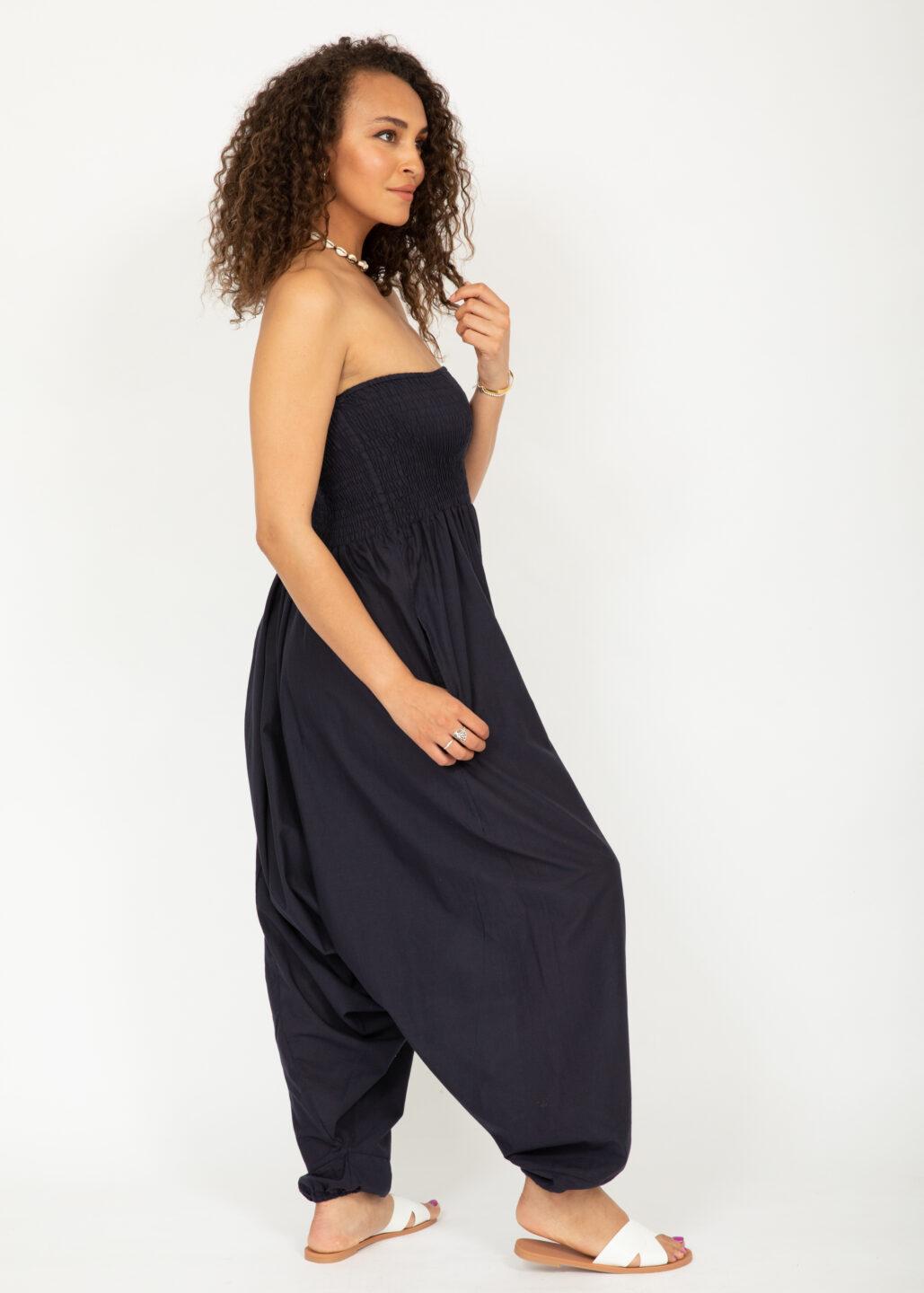 Convertible Cotton 2-in-1 Jumpsuit & Harem Pants in Navy Blue