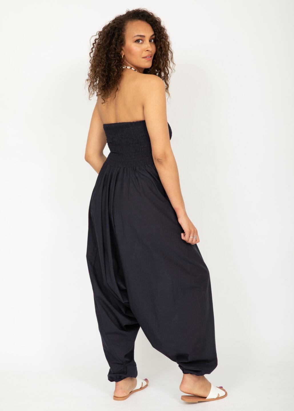 Convertible Cotton 2-in-1 Jumpsuit & Harem Pants in Navy Blue